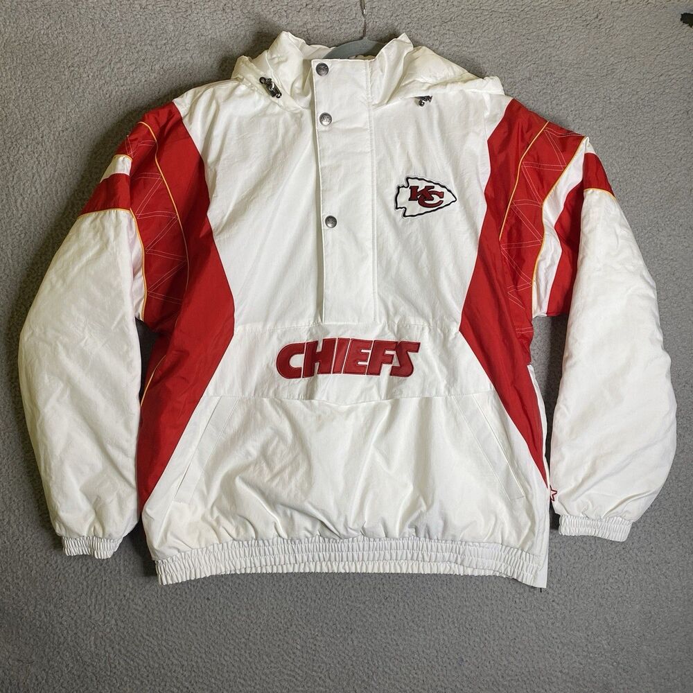 Starter Kansas City Chiefs Puffer Jacket Mens XL White Red Logo Hooded NFL